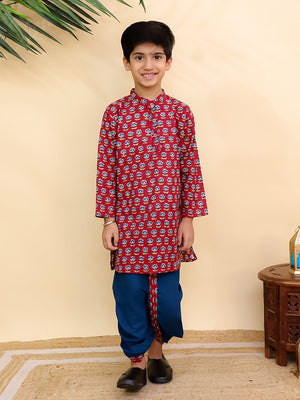 Crimson Floral Boys Dhoti Kurta Set - KES - SC - CRSFB - 0 - 6
