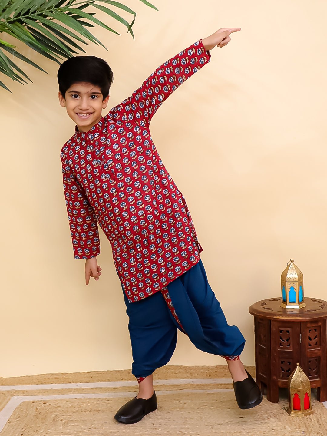 Crimson Floral Boys Dhoti Kurta Set - KES - SC - CRSFB - 0 - 6
