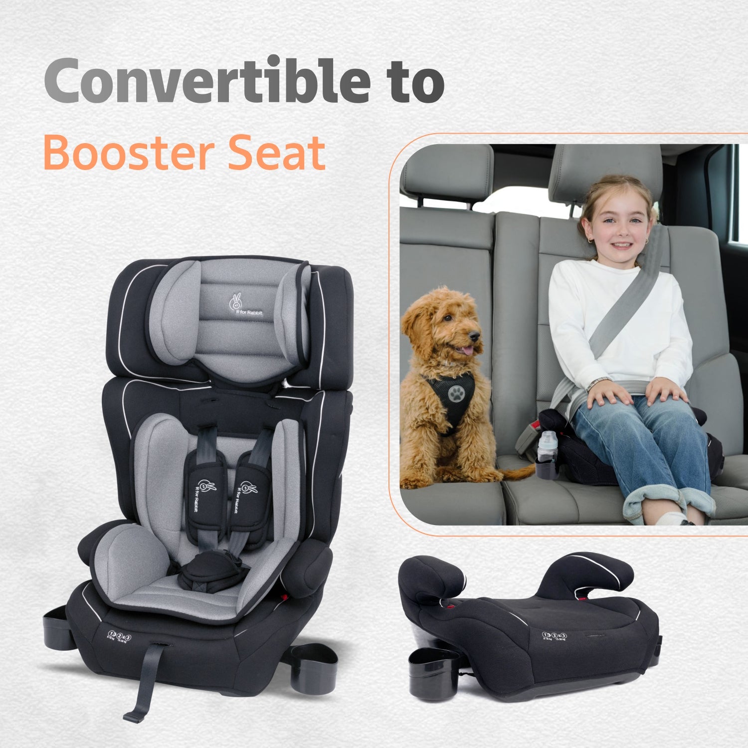 R for Rabbit Jumping Jack Grand Baby Car Seat- Black Grey