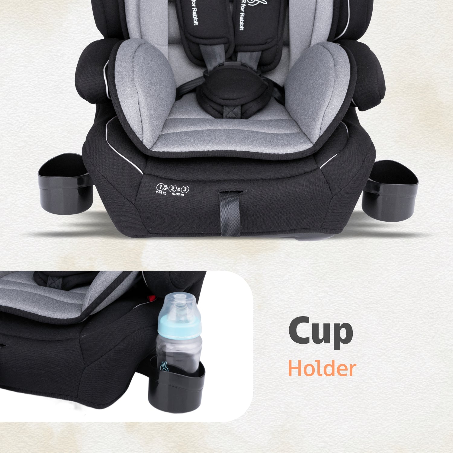 R for Rabbit Jumping Jack Grand Baby Car Seat- Black Grey