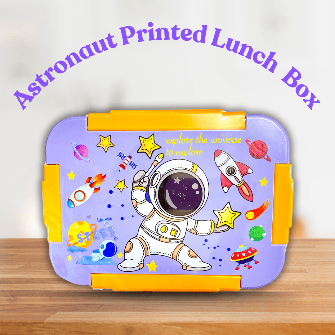 Cuddle Nest Kids Astronaut Printed 3 - Compartment Bento Lunch Box - S.S. Utensils Lunch Box_Astronaut_24*18*7
