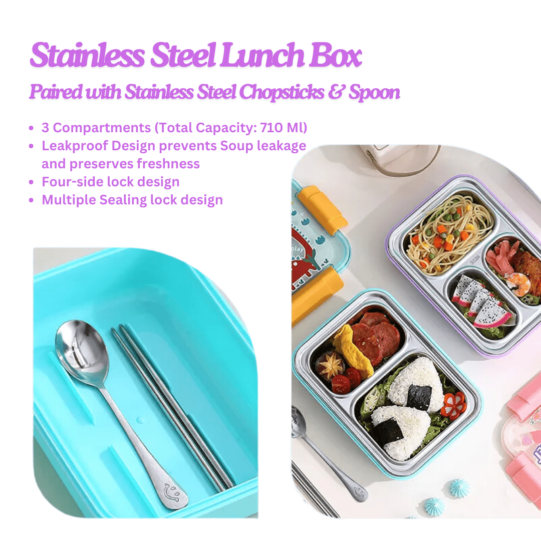Cuddle Nest Kids Astronaut Printed 3 - Compartment Bento Lunch Box - S.S. Utensils Lunch Box_Astronaut_24*18*7