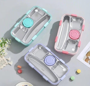 CuddleNest 3 Compartment Stainless Steel Lunch Box with Extra Sauce Bowl - Lunch Box_7109_4 Com_Purple