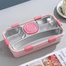 CuddleNest 3 Compartment Stainless Steel Lunch Box with Extra Sauce Bowl - Lunch Box_7109_4 Com_Pink