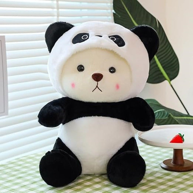 CuddleNest 40 cm Plush Bear in Panda Costume with Cap  Ultra-Soft Stuffed Animal Toy