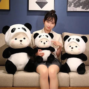 CuddleNest 40 cm Plush Bear in Panda Costume with Cap – Ultra - Soft Stuffed Animal Toy - Cap_Bear_Panda_35_25_20