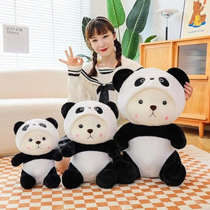 CuddleNest 40 cm Plush Bear in Panda Costume with Cap – Ultra - Soft Stuffed Animal Toy - Cap_Bear_Panda_35_25_20
