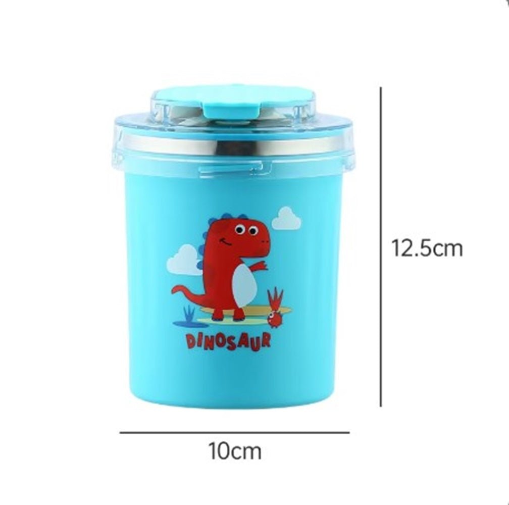 CuddleNest 530ml Stainless Steel Insulated Food Jar | Cartoon Soup Cup for Hot & Cold Meals | Kids School Tiffin | Travel Lunch Container (Blue) - Sealed Cup_7103_Blue_13*10*10