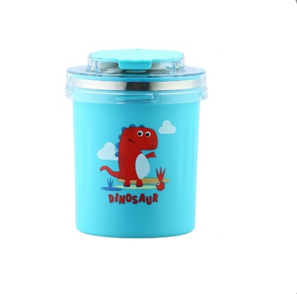 CuddleNest 530ml Stainless Steel Insulated Food Jar | Cartoon Soup Cup for Hot & Cold Meals | Kids School Tiffin | Travel Lunch Container (Blue) - Sealed Cup_7103_Blue_13*10*10