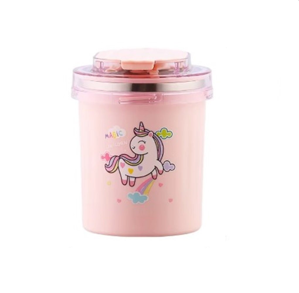 CuddleNest 530ml Stainless Steel Insulated Food Jar | Cartoon Soup Cup for Hot & Cold Meals | Kids School Tiffin | Travel Lunch Container (Pink) - Sealed Cup_7103_Pink_13*10*10