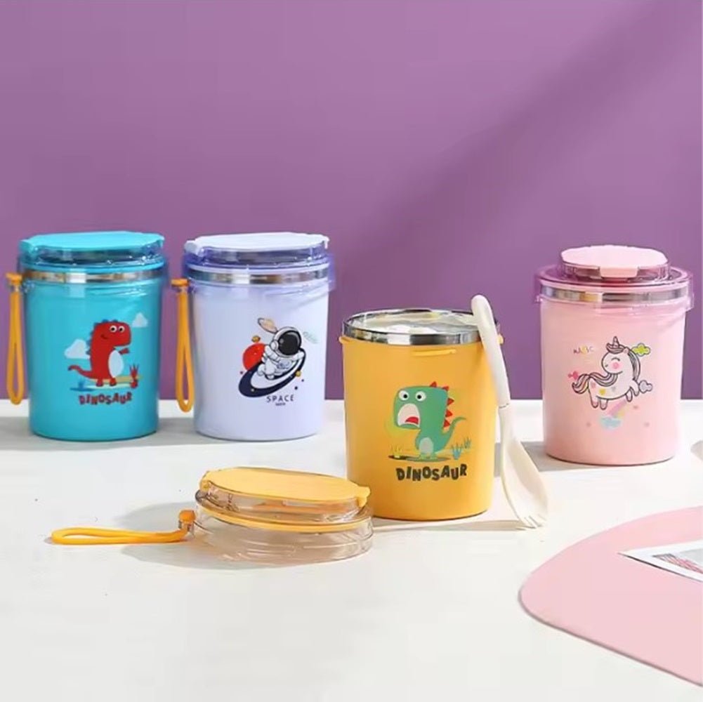 CuddleNest 530ml Stainless Steel Insulated Food Jar | Cartoon Soup Cup for Hot & Cold Meals | Kids School Tiffin | Travel Lunch Container (Pink) - Sealed Cup_7103_Pink_13*10*10