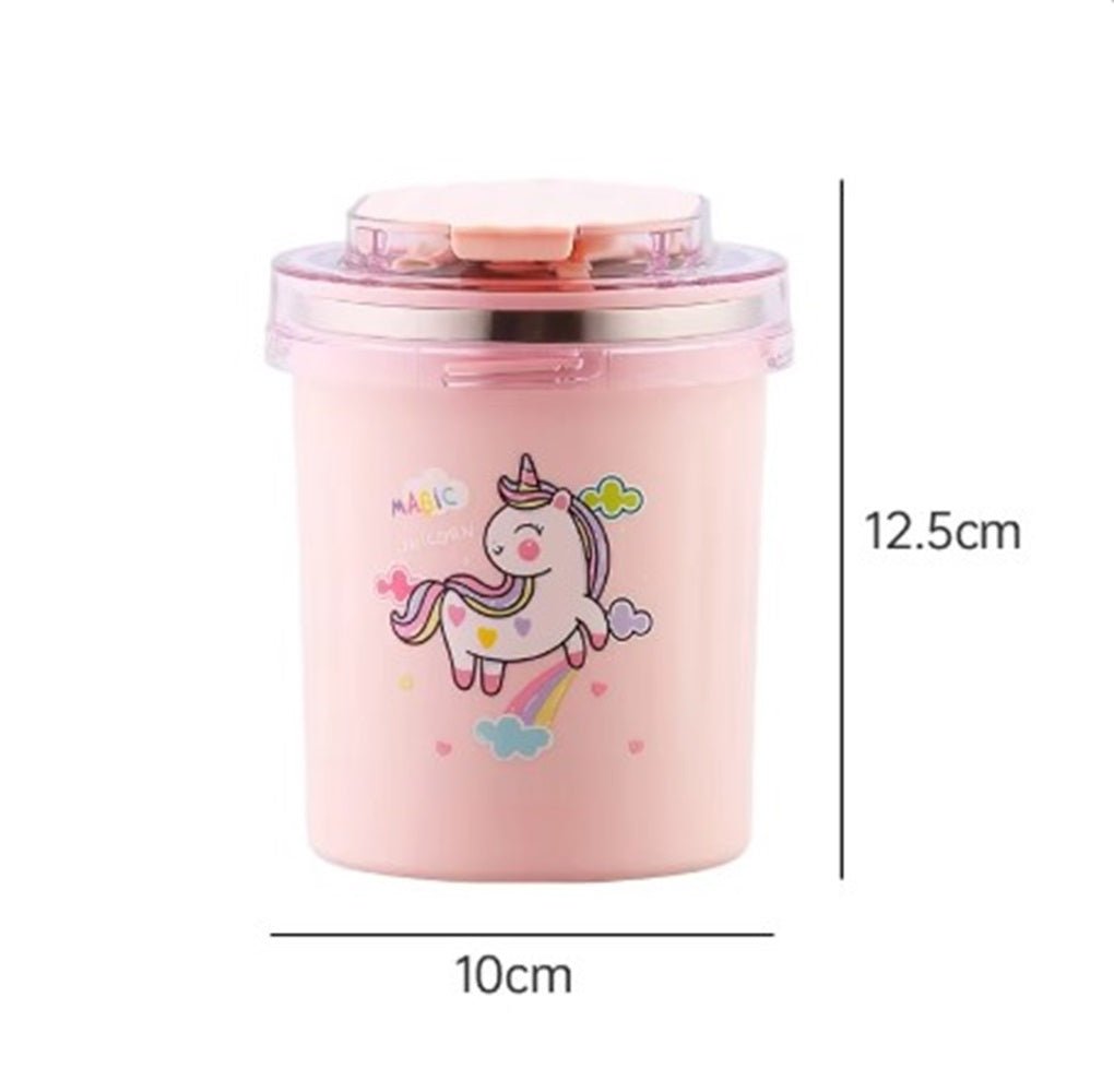 CuddleNest 530ml Stainless Steel Insulated Food Jar | Cartoon Soup Cup for Hot & Cold Meals | Kids School Tiffin | Travel Lunch Container (Pink) - Sealed Cup_7103_Pink_13*10*10