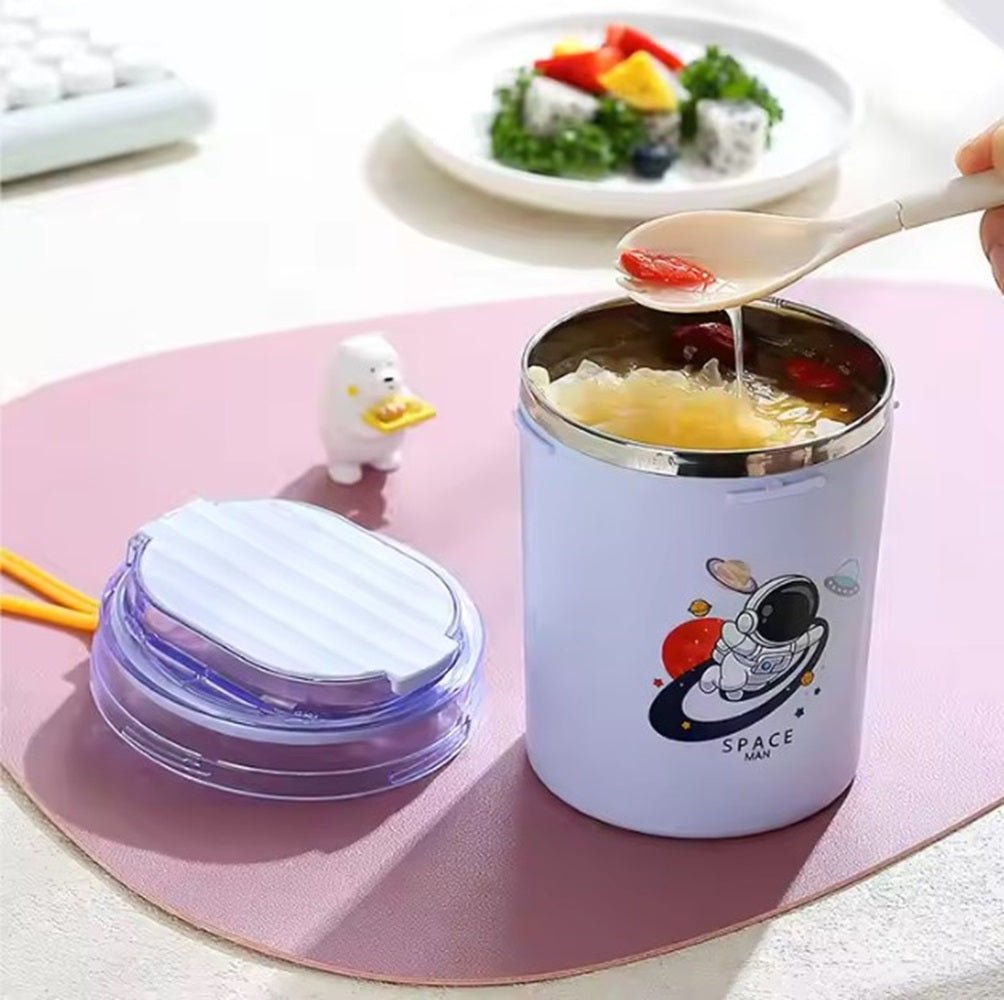 CuddleNest 530ml Stainless Steel Insulated Food Jar | Cartoon Soup Cup for Hot & Cold Meals | Kids School Tiffin | Travel Lunch Container (Pink) - Sealed Cup_7103_Pink_13*10*10