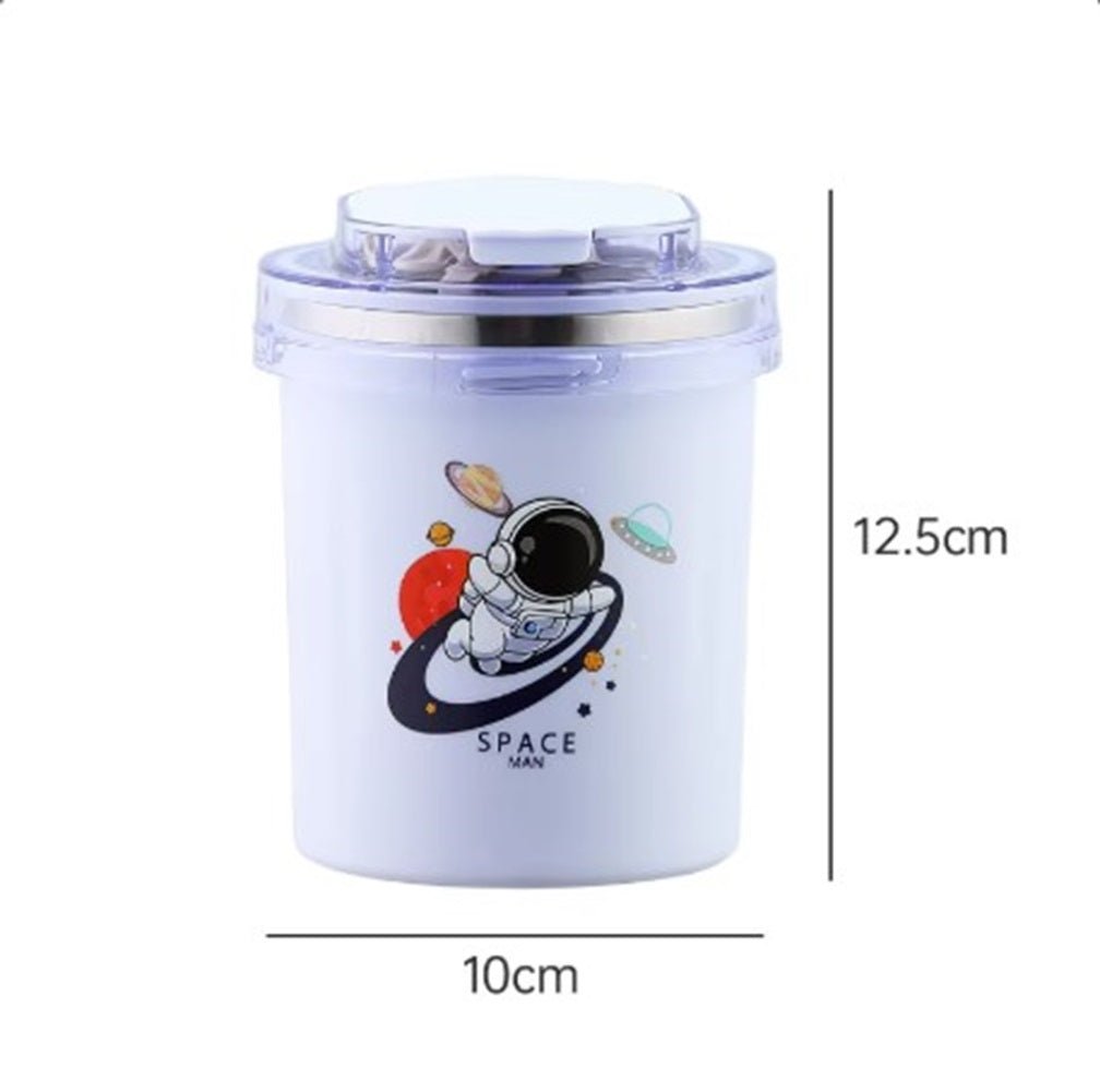 CuddleNest 530ml Stainless Steel Insulated Food Jar | Cartoon Soup Cup for Hot & Cold Meals | Kids School Tiffin | Travel Lunch Container (Purple) - Sealed Cup_7103_Purple_13*10*10
