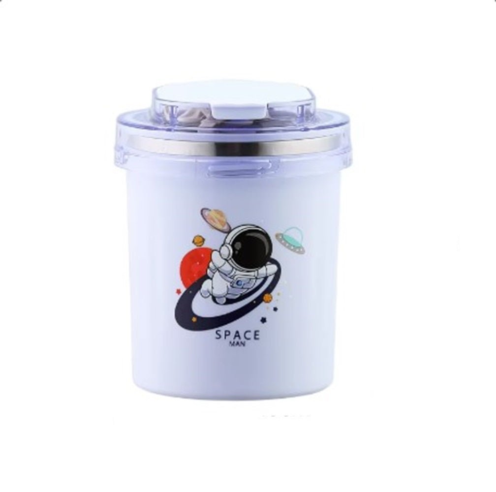 CuddleNest 530ml Stainless Steel Insulated Food Jar | Cartoon Soup Cup for Hot & Cold Meals | Kids School Tiffin | Travel Lunch Container (Purple) - Sealed Cup_7103_Purple_13*10*10