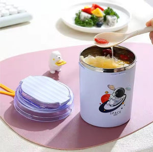 CuddleNest 530ml Stainless Steel Insulated Food Jar | Cartoon Soup Cup for Hot & Cold Meals | Kids School Tiffin | Travel Lunch Container (Yellow) - Lunch box