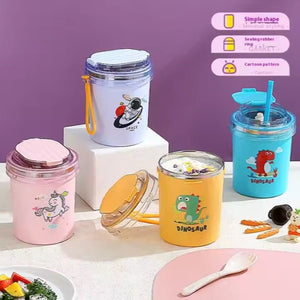 CuddleNest 530ml Stainless Steel Insulated Food Jar | Cartoon Soup Cup for Hot & Cold Meals | Kids School Tiffin | Travel Lunch Container (Yellow) - Lunch box