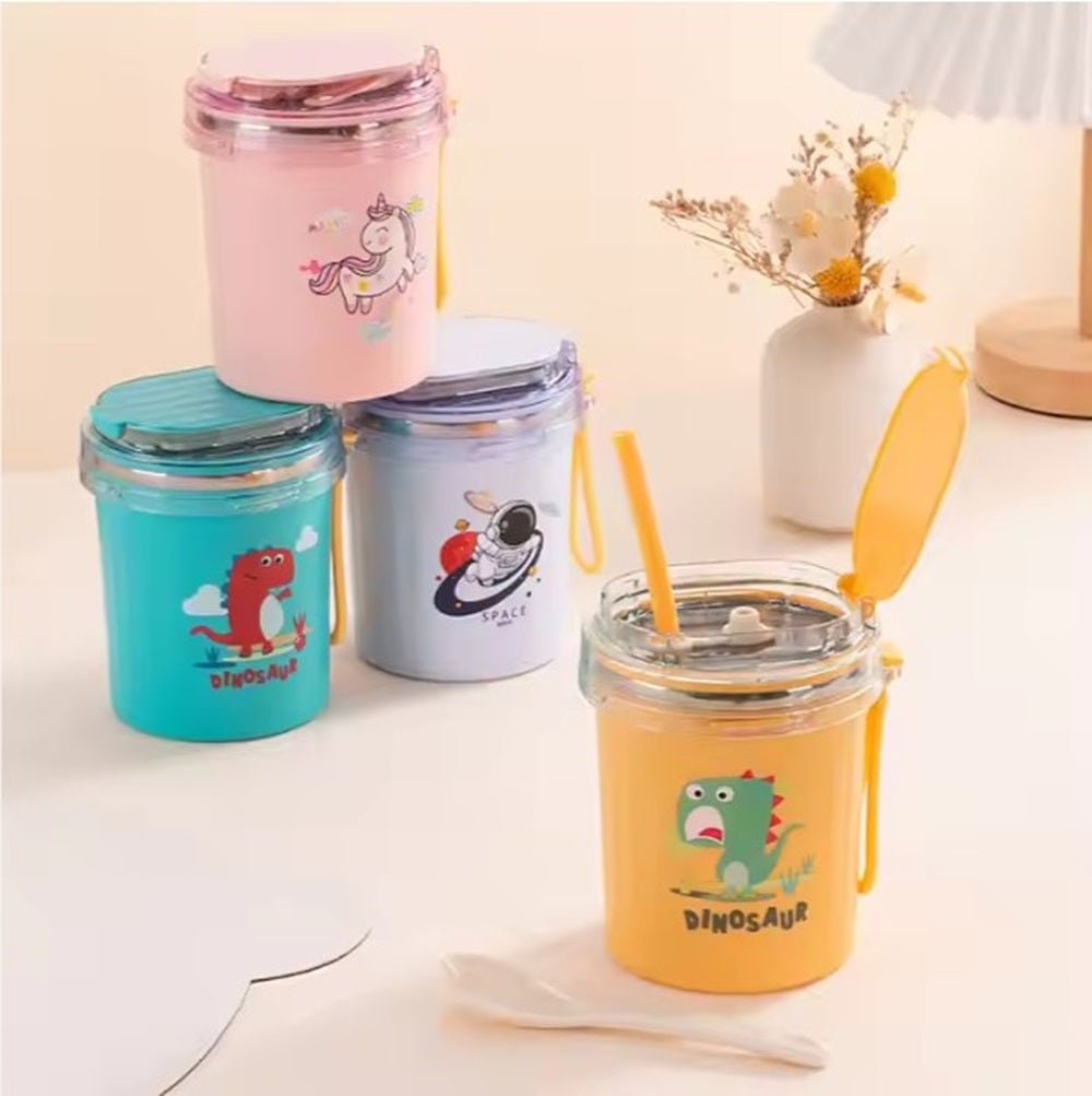 CuddleNest 530ml Stainless Steel Insulated Food Jar | Cartoon Soup Cup for Hot & Cold Meals | Kids School Tiffin | Travel Lunch Container (Yellow) - Sealed Cup_7103_Yellow_13*10*10