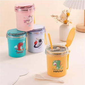 CuddleNest 530ml Stainless Steel Insulated Food Jar | Cartoon Soup Cup for Hot & Cold Meals | Kids School Tiffin | Travel Lunch Container (Yellow) - Lunch box
