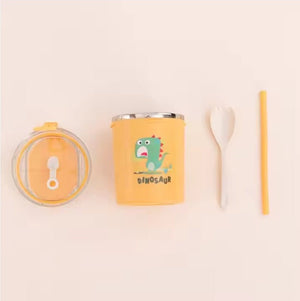 CuddleNest 530ml Stainless Steel Insulated Food Jar | Cartoon Soup Cup for Hot & Cold Meals | Kids School Tiffin | Travel Lunch Container (Yellow) - Lunch box