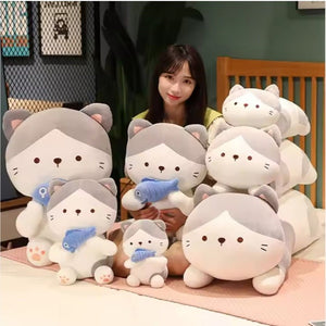 CuddleNest Adorable and Safe Fish Cat Plush Toy for Children – Non - Toxic, Huggable, Washable & Perfect for Birthdays or Nursery Decor - Cat With Fish_Grey_28*18*12