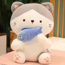 CuddleNest Adorable and Safe Fish Cat Plush Toy for Children – Non - Toxic, Huggable, Washable & Perfect for Birthdays or Nursery Decor - Cat With Fish_Grey_28*18*12