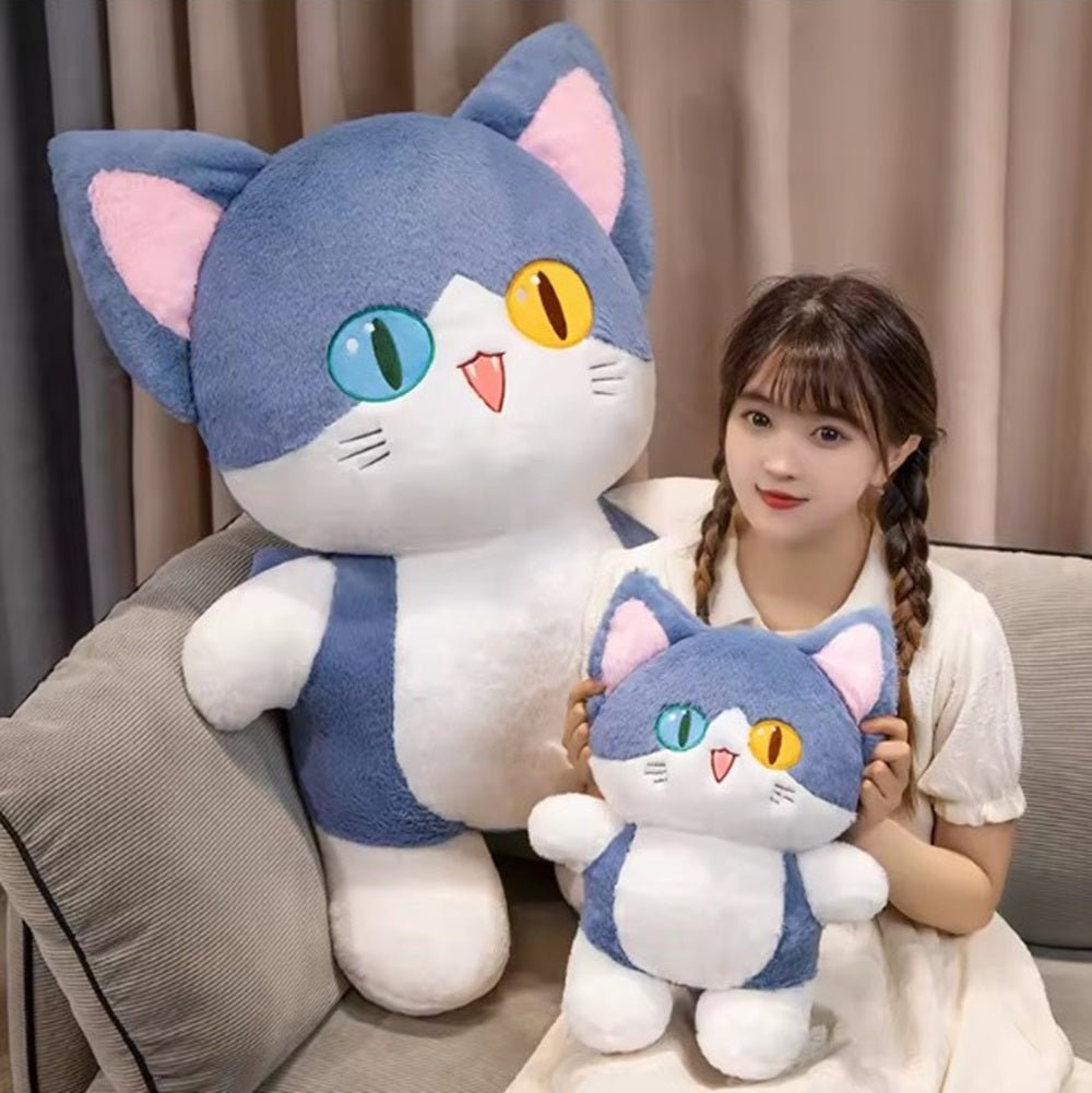 CuddleNest Adorable Cat Plush Toy with Unique Dual - Coloured Eyes - Cat Standing_Blue