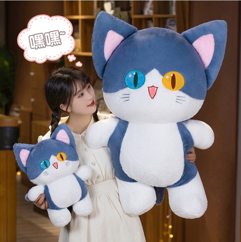 CuddleNest Adorable Cat Plush Toy with Unique Dual - Coloured Eyes - Cat Standing_Blue