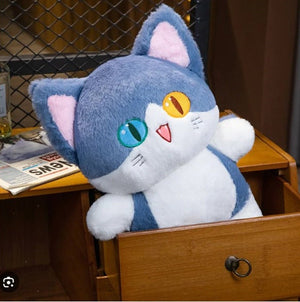 CuddleNest Adorable Cat Plush Toy with Unique Dual - Coloured Eyes - Cat Standing_Blue