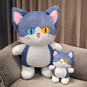 CuddleNest Adorable Cat Plush Toy with Unique Dual - Coloured Eyes - Cat Standing_Blue