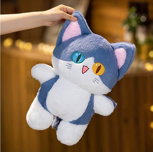 CuddleNest Adorable Cat Plush Toy with Unique Dual - Coloured Eyes - Cat Standing_Blue
