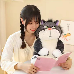 CuddleNest Angry Cat Plush Toy – 28cm Soft Cartoon Animal for Kids & Gifting | Stuffed Lucifer Cat Toy for Boys & Girls - Angry_cat_grey_28*25*20