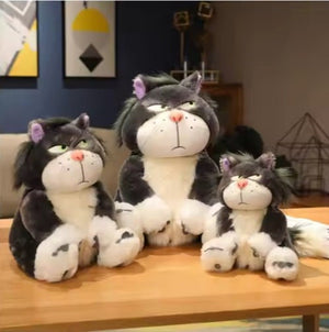 CuddleNest Angry Cat Plush Toy – 28cm Soft Cartoon Animal for Kids & Gifting | Stuffed Lucifer Cat Toy for Boys & Girls - Angry_cat_grey_28*25*20