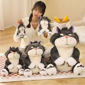 CuddleNest Angry Cat Plush Toy – 28cm Soft Cartoon Animal for Kids & Gifting | Stuffed Lucifer Cat Toy for Boys & Girls - Angry_cat_grey_28*25*20
