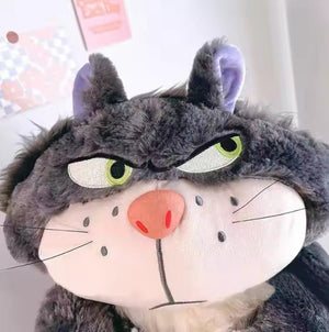 CuddleNest Angry Cat Plush Toy – 28cm Soft Cartoon Animal for Kids & Gifting | Stuffed Lucifer Cat Toy for Boys & Girls - Angry_cat_grey_28*25*20