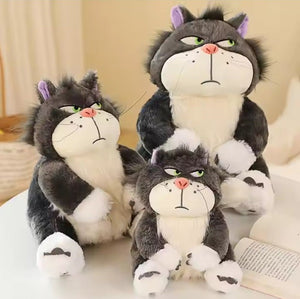 CuddleNest Angry Cat Plush Toy – 28cm Soft Cartoon Animal for Kids & Gifting | Stuffed Lucifer Cat Toy for Boys & Girls - Angry_cat_grey_28*25*20