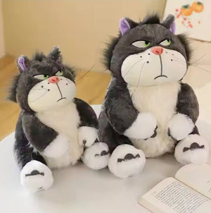CuddleNest Angry Cat Plush Toy – 28cm Soft Cartoon Animal for Kids & Gifting | Stuffed Lucifer Cat Toy for Boys & Girls - Angry_cat_grey_28*25*20