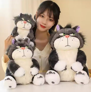 CuddleNest Angry Cat Plush Toy – 28cm Soft Cartoon Animal for Kids & Gifting | Stuffed Lucifer Cat Toy for Boys & Girls - Angry_cat_grey_28*25*20
