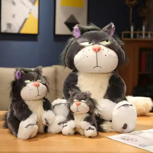 CuddleNest Angry Cat Plush Toy – 28cm Soft Cartoon Animal for Kids & Gifting | Stuffed Lucifer Cat Toy for Boys & Girls - Angry_cat_grey_28*25*20