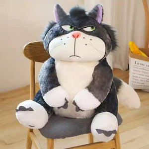 CuddleNest Angry Cat Plush Toy – 28cm Soft Cartoon Animal for Kids & Gifting | Stuffed Lucifer Cat Toy for Boys & Girls - Angry_cat_grey_28*25*20