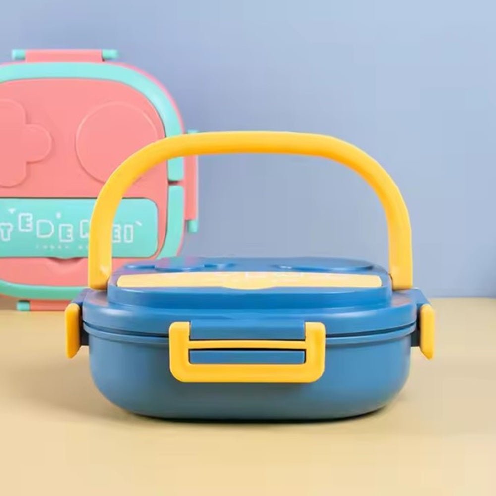 CuddleNest Bento Lunch Box for Kids – Stainless Steel 3 - Compartment Lunch Set with Spoon & Fork | Colorful, Leakproof, BPA - Free, Dishwasher Safe | Ideal Tiffin for School Children (Blue) - S.S._Lunch Box_3 Com_304_Blue_17*17*6