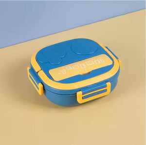 CuddleNest Bento Lunch Box for Kids – Stainless Steel 3-Compartment Lunch Set with Spoon & Fork | Colorful, Leakproof, BPA-Free, Dishwasher Safe | Ideal Tiffin for School Children (Blue)