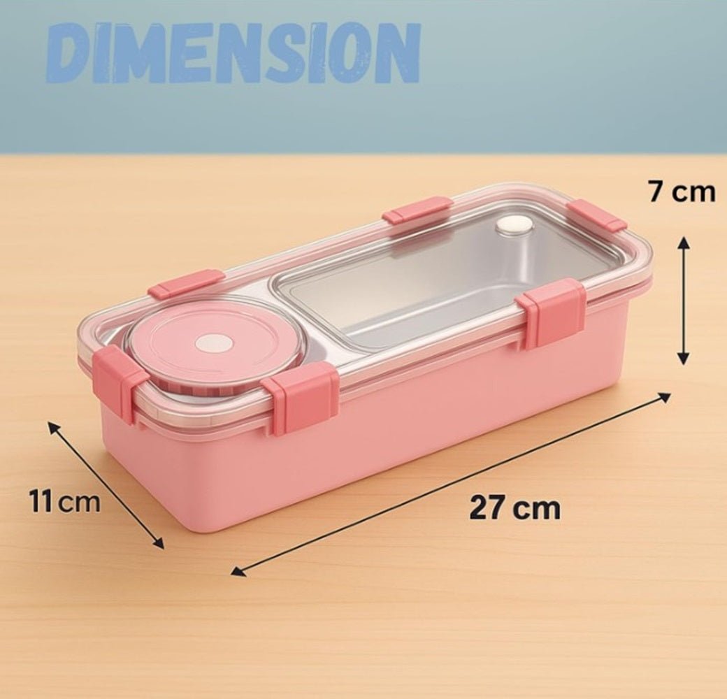 CuddleNest Bento - Style Stainless Steel Lunch Box | Leak - Proof Lid - Lunch Box_7106_2 Com_Pink