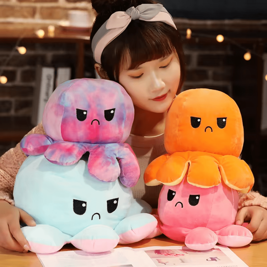 CuddleNest Big Reversible Octopus soft Plushie toy for every mood, Happy, Sad ,& Angry | Premium - Length 35 cm (Multicolor) - Rev.Oct.Big_35