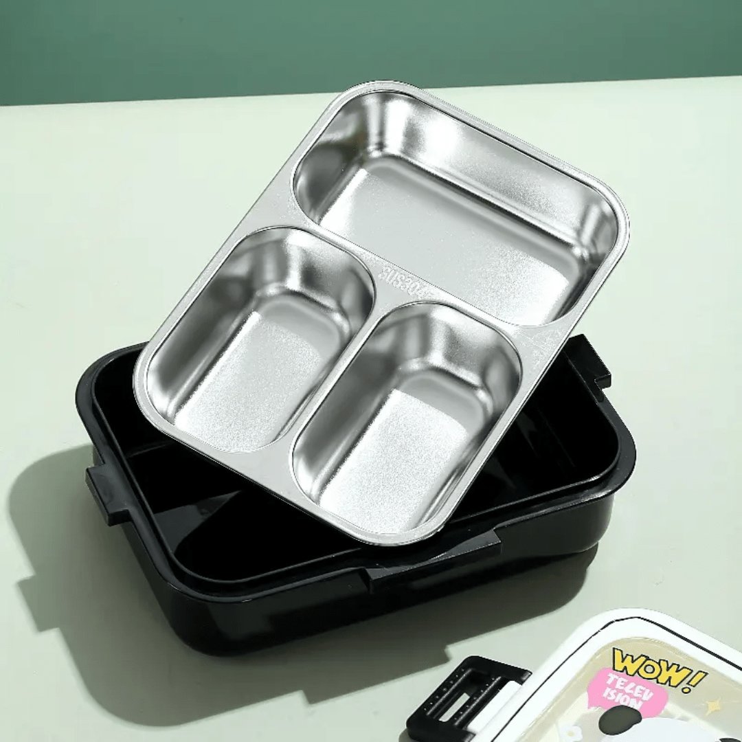 CuddleNest Blue Astronaut Bento Lunch Box for Kids – Airtight, Leakproof, Includes Spoon & Sauce Container - Lunch Box_Astronaut_Blue_23*18*8