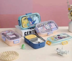 CuddleNest Blue Astronaut Kids Stainless Steel Lunch Box | 700ml + 100ml Soup Bowl | Leak-Proof | 4-Lock Design | Heat Insulation | Bento Tiffin for School, Picnics, Travel