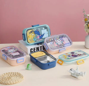 CuddleNest Blue Astronaut Kids Stainless Steel Lunch Box | 700ml + 100ml Soup Bowl | Leak-Proof | 4-Lock Design | Heat Insulation | Bento Tiffin for School, Picnics, Travel