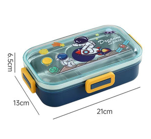 CuddleNest Blue Astronaut Kids Stainless Steel Lunch Box | 700ml + 100ml Soup Bowl | Leak-Proof | 4-Lock Design | Heat Insulation | Bento Tiffin for School, Picnics, Travel