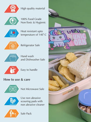 CuddleNest Blue Astronaut Kids Stainless Steel Lunch Box | 700ml + 100ml Soup Bowl | Leak-Proof | 4-Lock Design | Heat Insulation | Bento Tiffin for School, Picnics, Travel