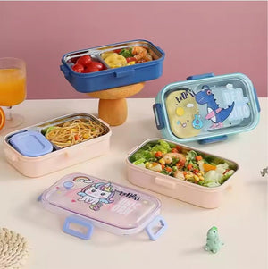CuddleNest Blue Astronaut Kids Stainless Steel Lunch Box | 700ml + 100ml Soup Bowl | Leak-Proof | 4-Lock Design | Heat Insulation | Bento Tiffin for School, Picnics, Travel